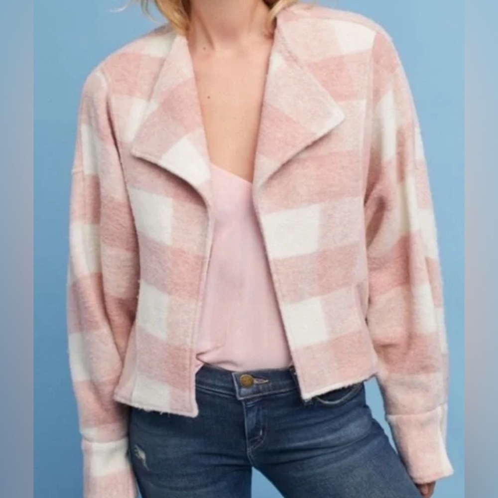 Anthropologie Pink and White Plaid Jacket